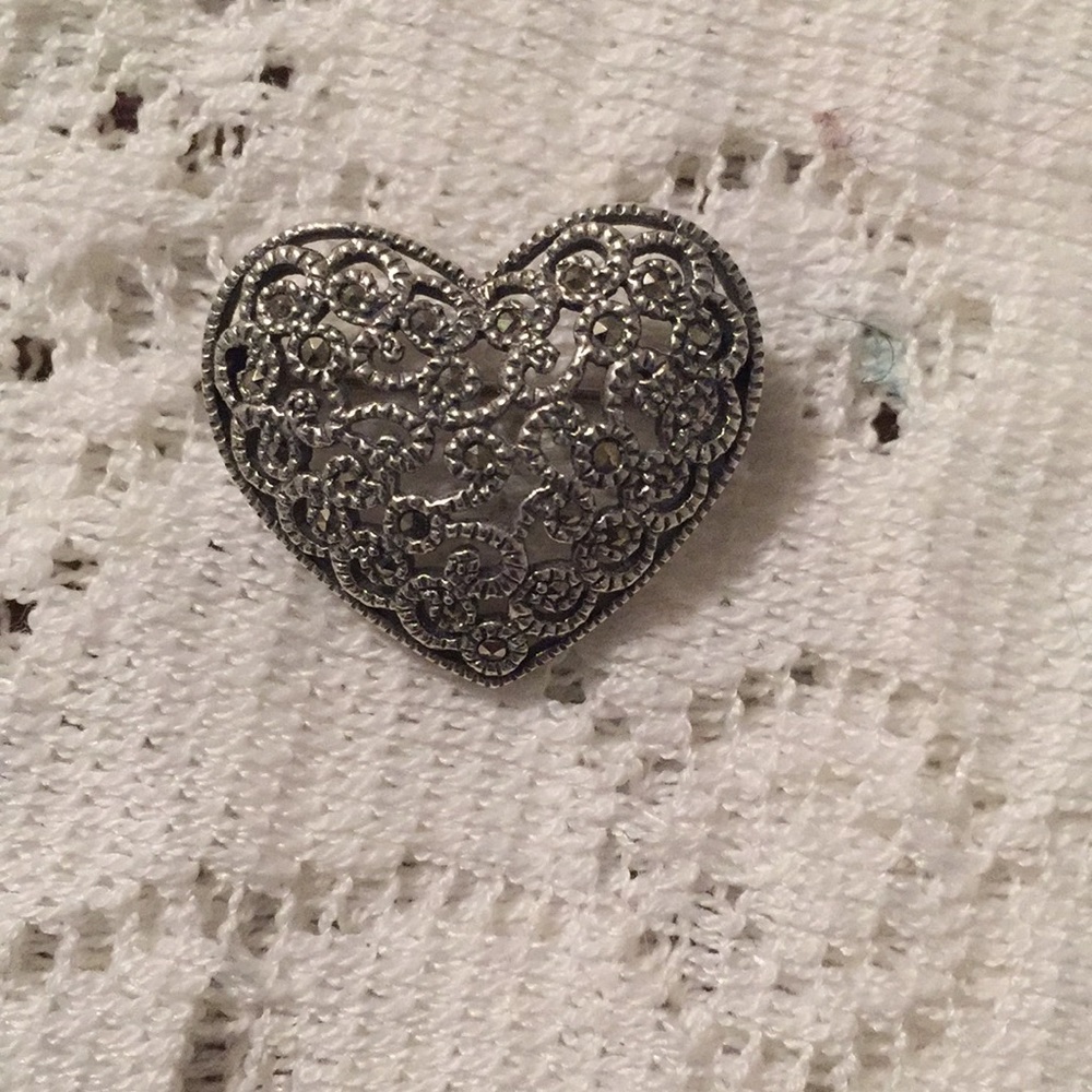 Sterling Silver Marcasite Pin Brooch ❤️